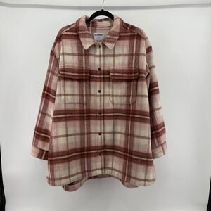 Old Navy Pink Plaid‎ Wool Blend Flannel Shirt Jacket Shacket XL Oversized Button